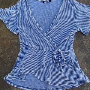 Blue Striped Women's Wrap Top